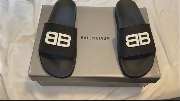 Balenciaga BB Logo Rubber Pool Slides 'Black and White' Full Full Review